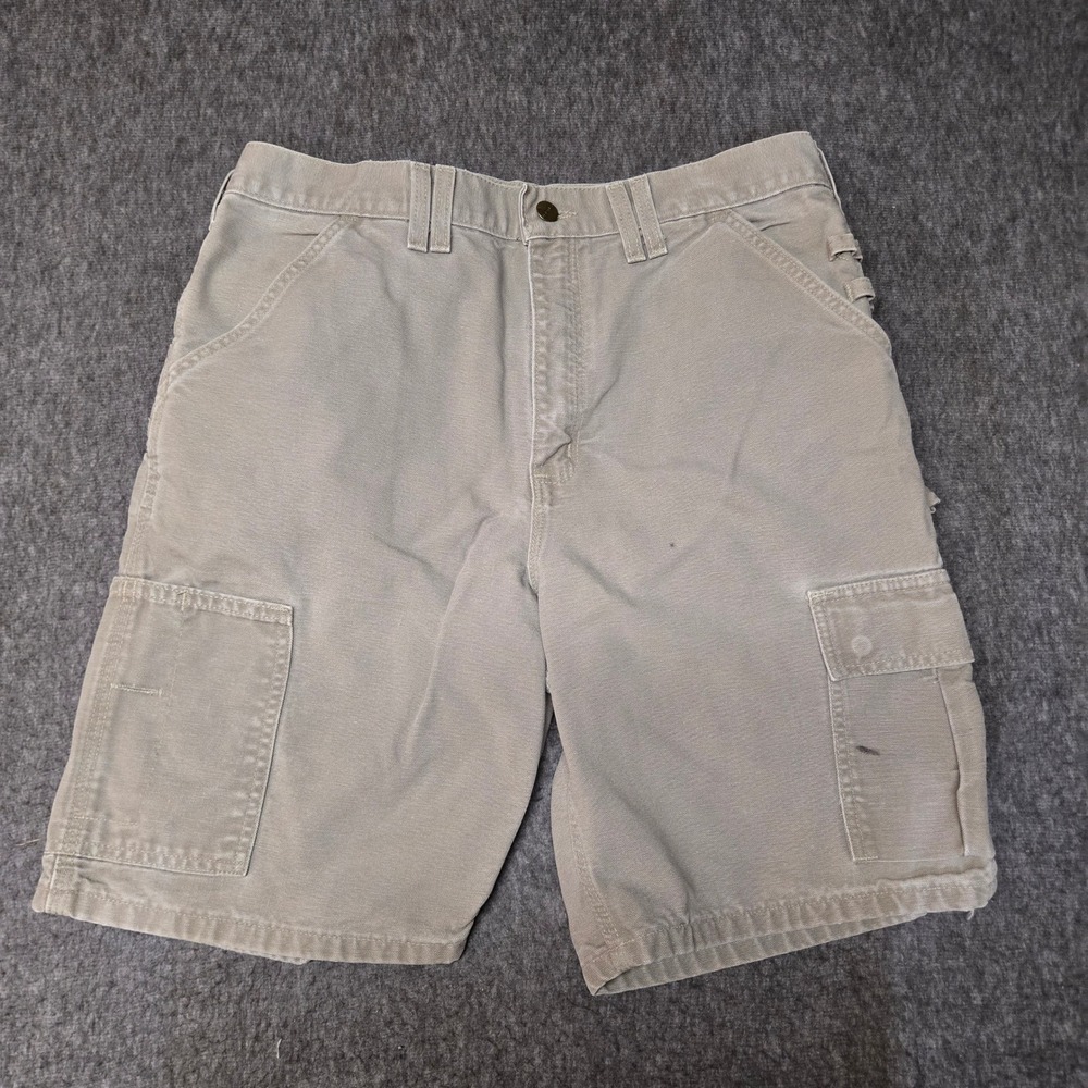 Vintage Carhartt B81 Canvas Cargo Shorts Mens 34 Tan Workwear Utility Carpenter